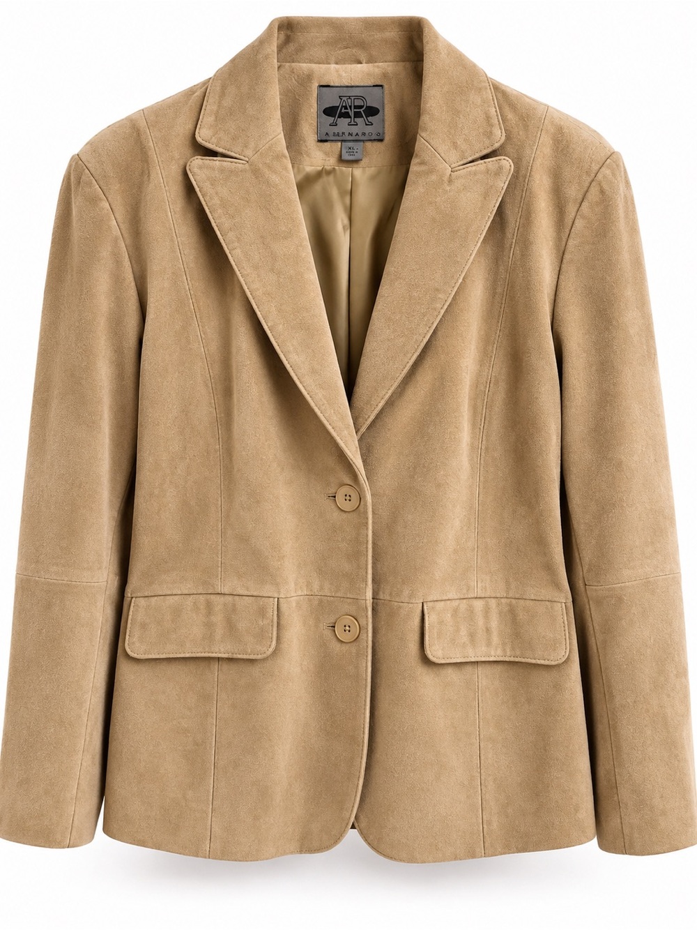 Vintage Genuine Suede Leather Blazer XL Tan Beige Longline - Picture 1 of 7
